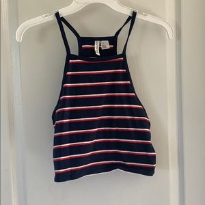 Navy Striped crop tank